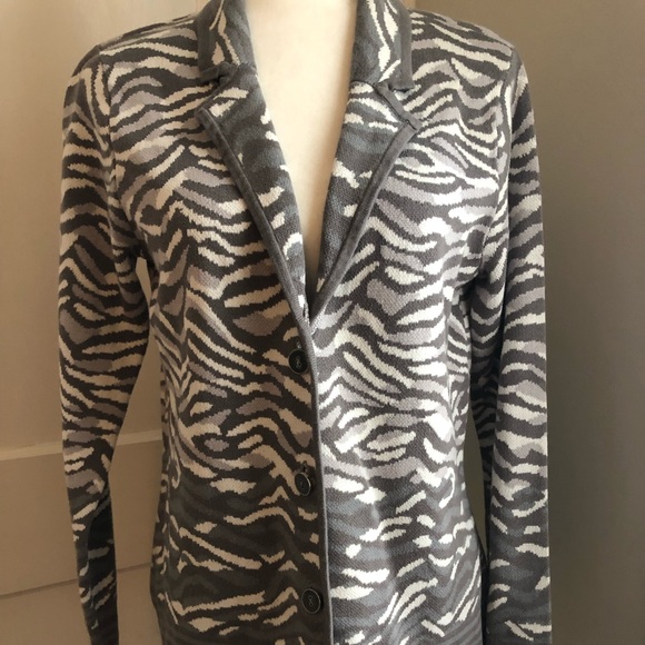 Isaac Mizrahi LIVE Gray Zebra Sweater Jacket Sz. M - Picture 1 of 5